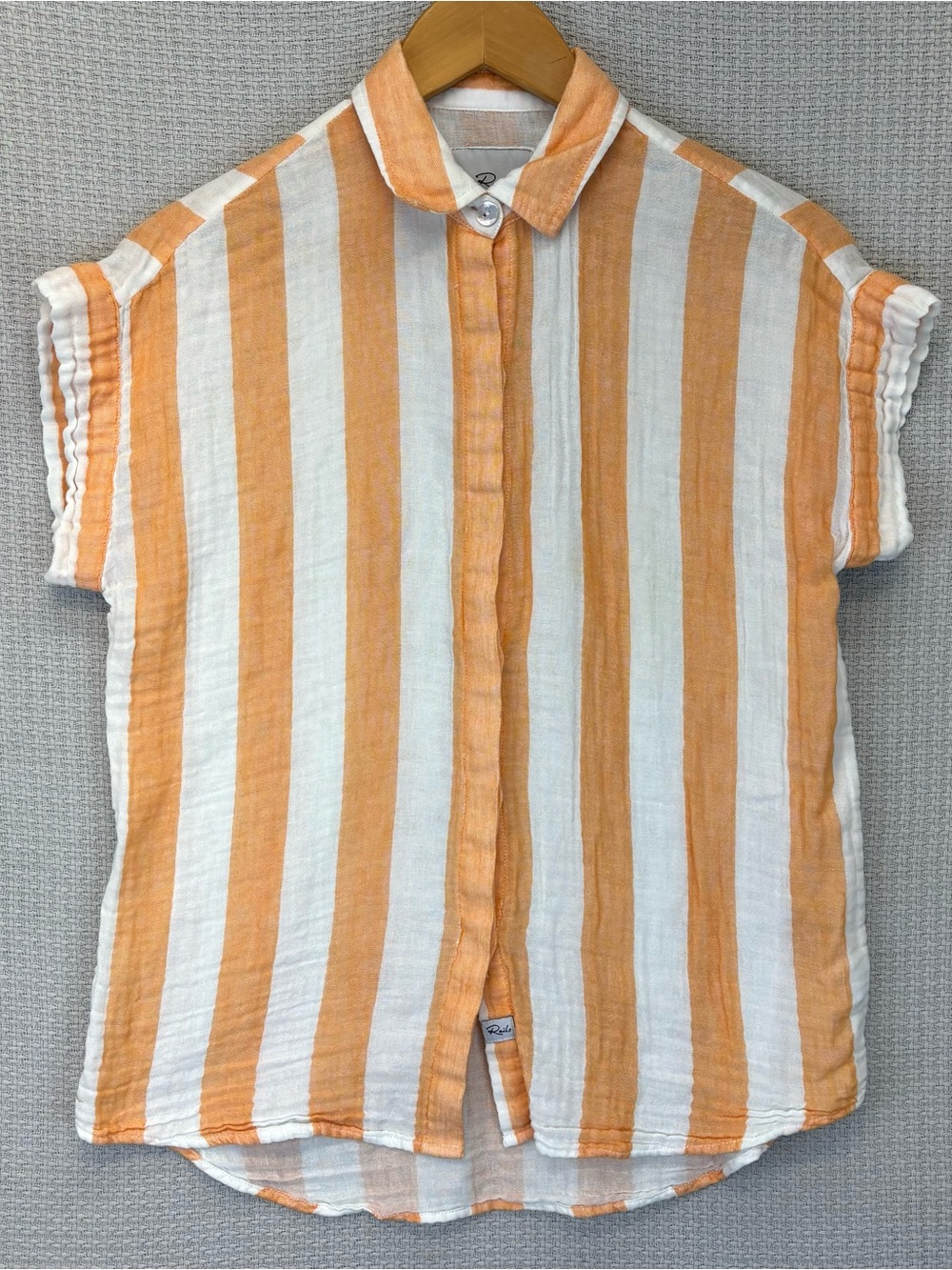 Rails Shirt Womens XS Orange White Jamie Oxford Stripe Sleeveless Button Gauze